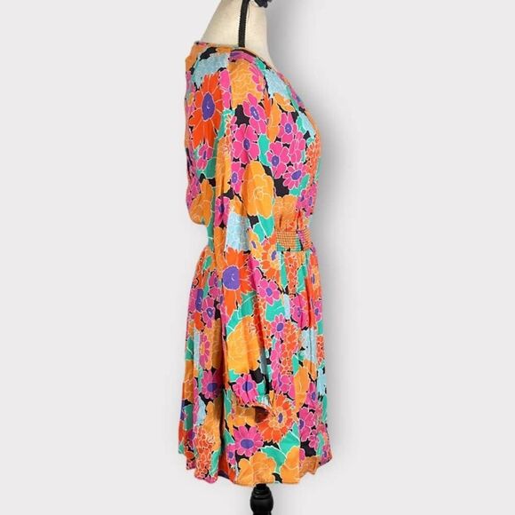 AMUR Gretal Multicolor Floral Balloon Sleeve Smocked Minidress Women's 0 NWT - Picture 6 of 13